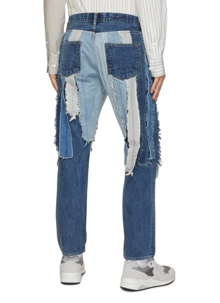 Back View - Click To Enlarge - FDMTL - Raw Edge Striped Patchwork Straight Leg Jeans