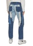 Back View - Click To Enlarge - FDMTL - Raw Edge Striped Patchwork Straight Leg Jeans