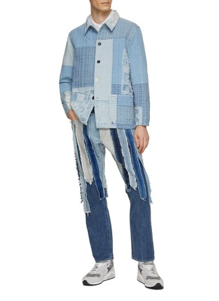 Figure View - Click To Enlarge - FDMTL - Raw Edge Striped Patchwork Straight Leg Jeans