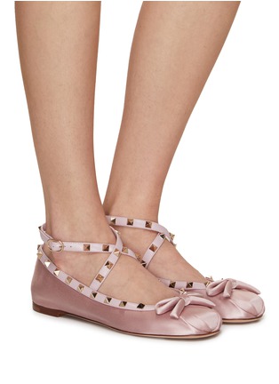 Figure View - Click To Enlarge - VALENTINO GARAVANI - Rockstud Satin Ballerina Flats