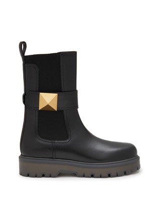 Main View - Click To Enlarge - VALENTINO GARAVANI - One Stud Leather Lug Sole Boots