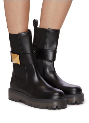 Figure View - Click To Enlarge - VALENTINO GARAVANI - One Stud Leather Lug Sole Boots