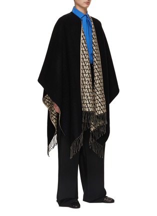 Front View - Click To Enlarge - VALENTINO GARAVANI - Toile Iconographe Fringed Wool Cashmere Silk Poncho