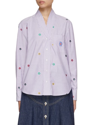Main View - Click To Enlarge - KENZO - Allover Target Logo Embroidery Collarless Shirt