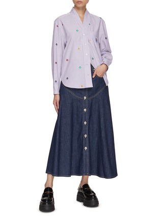 Figure View - Click To Enlarge - KENZO - Allover Target Logo Embroidery Collarless Shirt