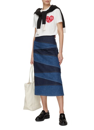 Figure View - Click To Enlarge - KENZO - Patchwork Denim Midi Skirt