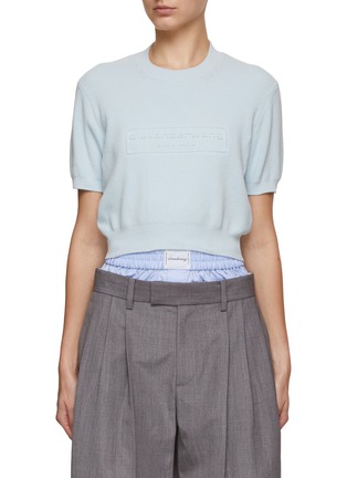 Main View - Click To Enlarge - ALEXANDERWANG - Embossed Logo Cropped Ribbed T-Shirt