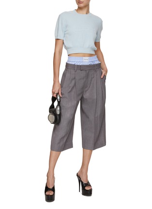 Figure View - Click To Enlarge - ALEXANDERWANG - Embossed Logo Cropped Ribbed T-Shirt