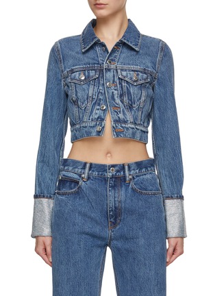 Main View - Click To Enlarge - ALEXANDERWANG - Rhinestone Embellished Shrunken Denim Trunker Jacket