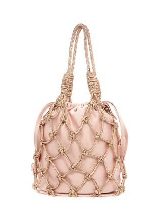 Back View - Click To Enlarge - JUDITH LEIBER - Crystal Embellished Net Satin Bucket Bag
