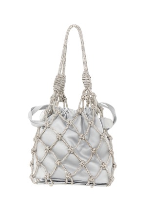 Back View - Click To Enlarge - JUDITH LEIBER - Crystal Embellished Net Satin Bucket Bag