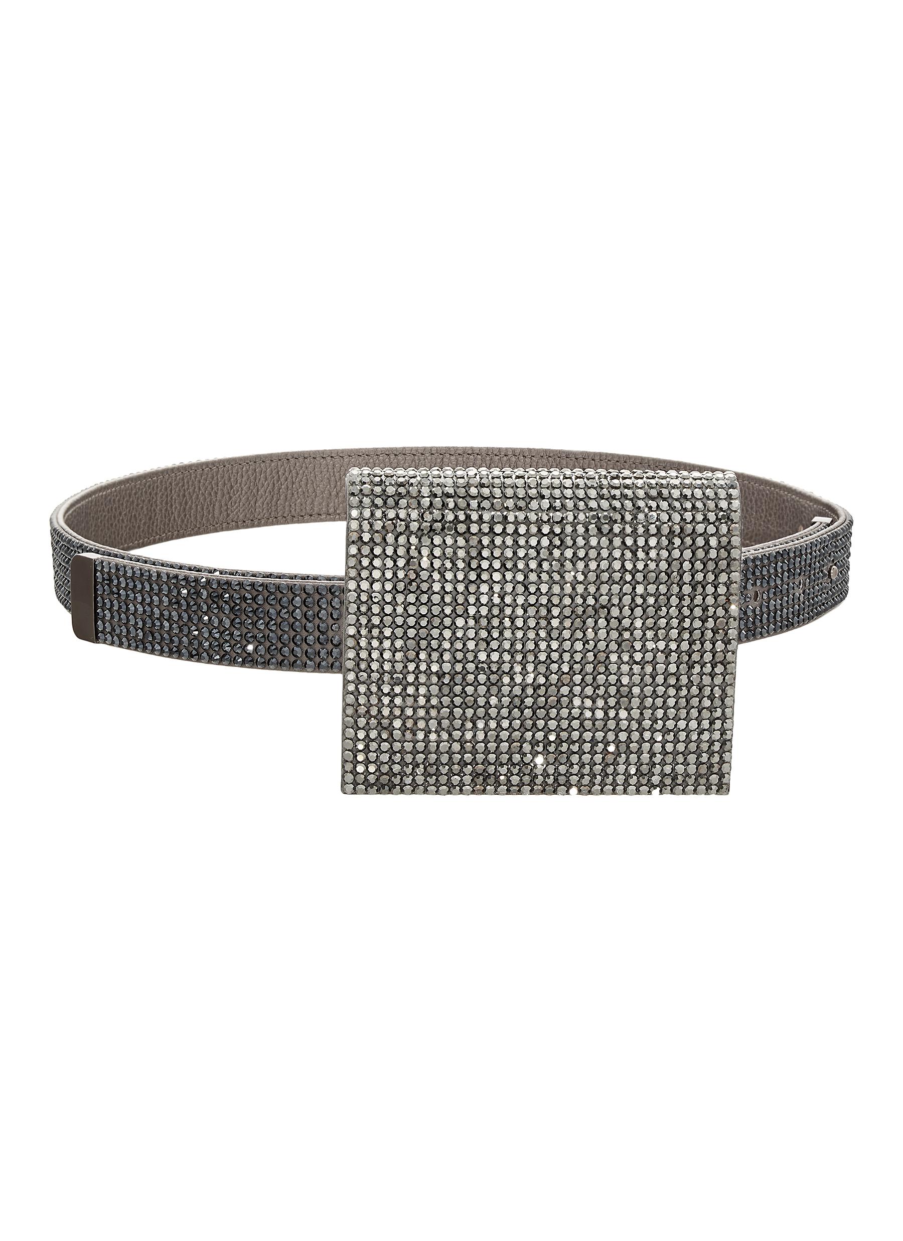 JUDITH LEIBER Crystal Embellished Leather Belt Bag GREY