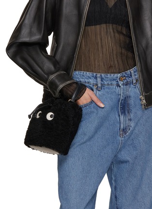 Front View - Click To Enlarge - ANYA HINDMARCH - Eyes Drawstring Shearling Crossbody Bag