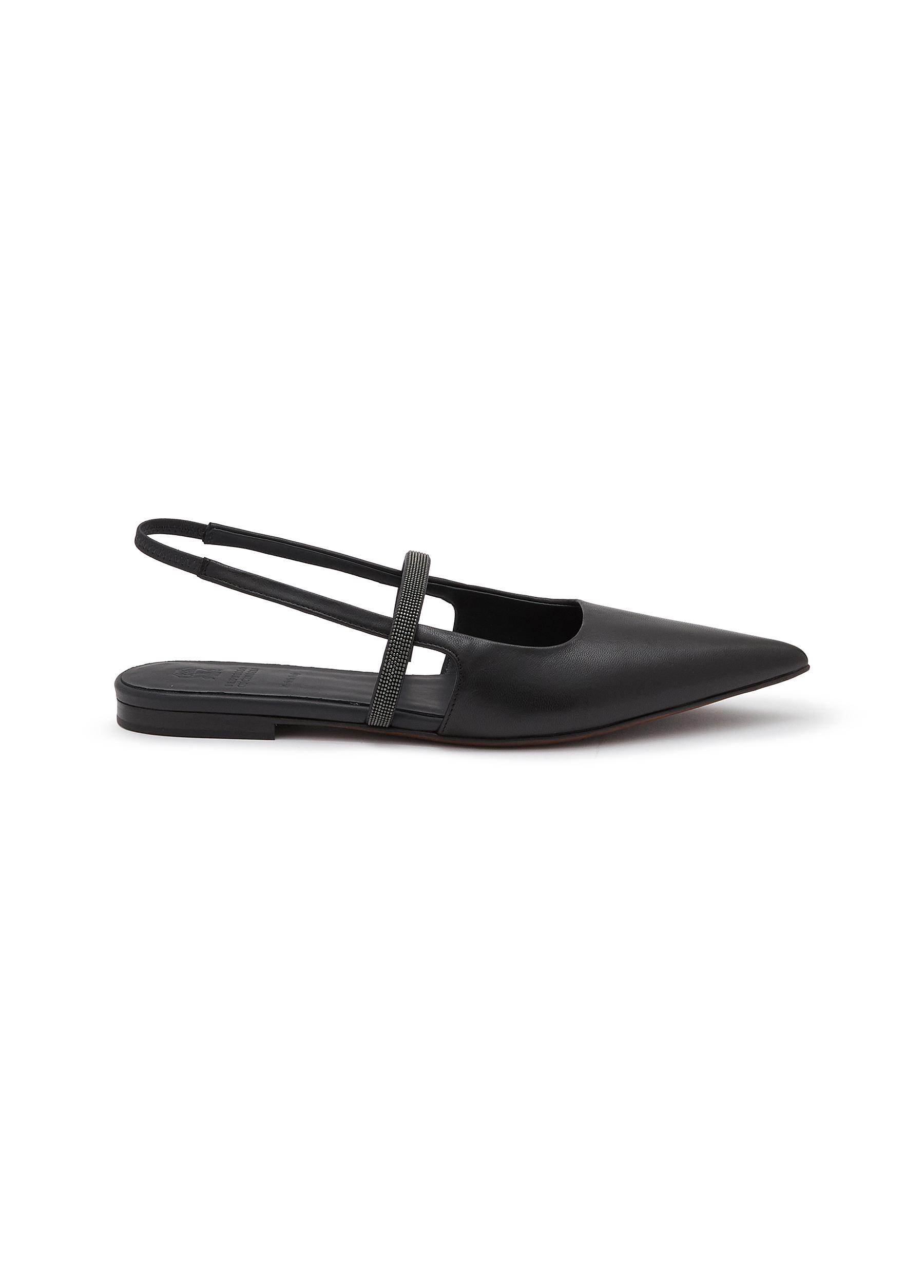 BRUNELLO CUCINELLI Monili Strap Leather Slingback Flats BLACK