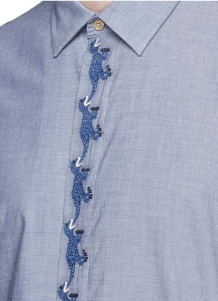 Detail View - Click To Enlarge - PAUL SMITH - Dinosaur embroidered cotton chambray shirt