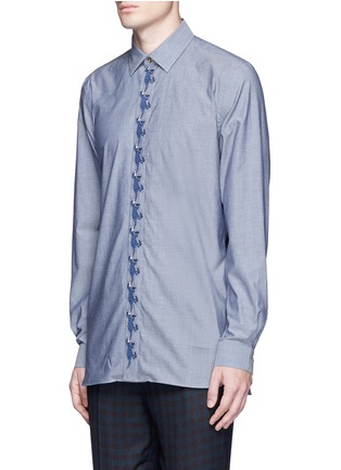 Front View - Click To Enlarge - PAUL SMITH - Dinosaur embroidered cotton chambray shirt