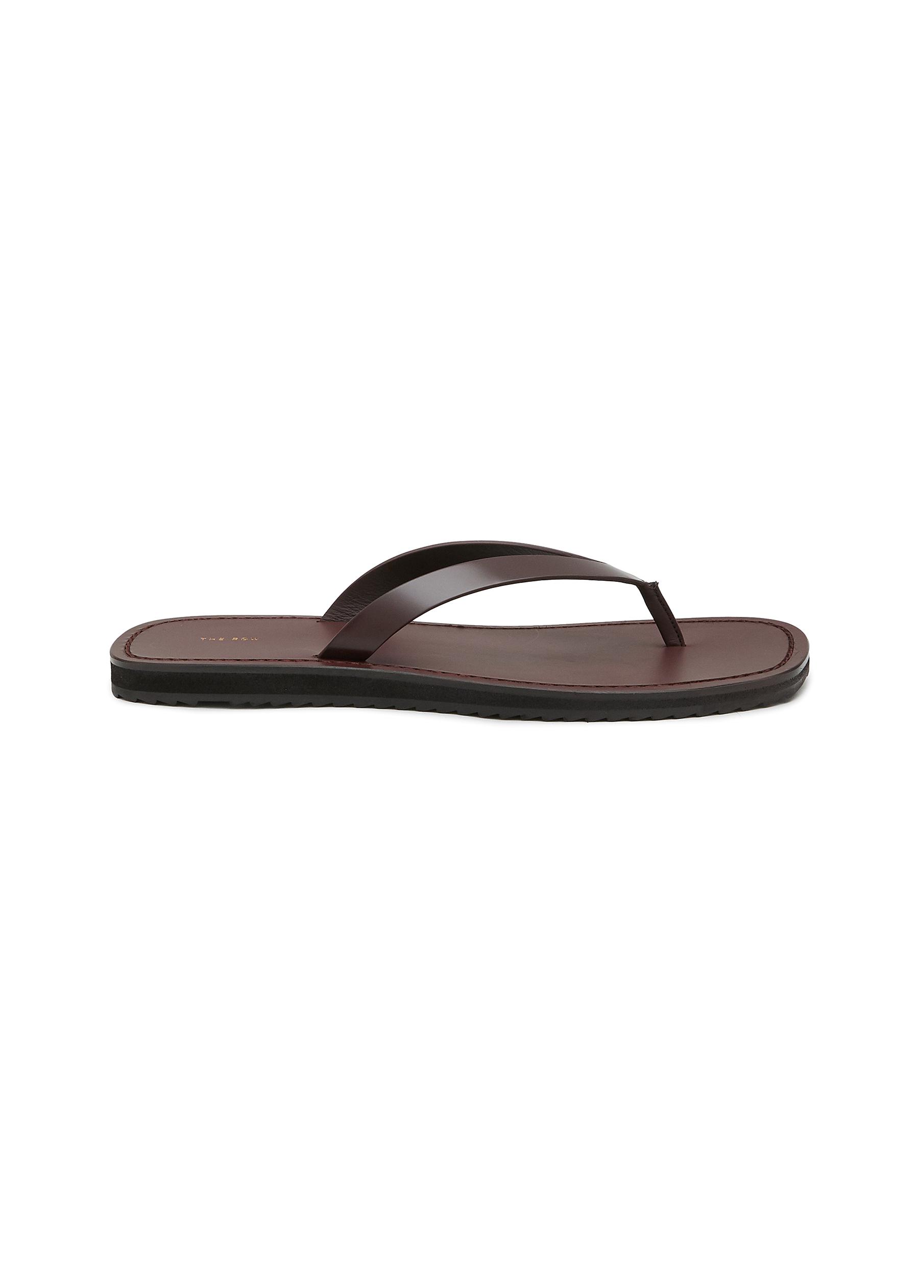 Black Leather Infradito Flat Sandal