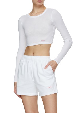Figure View - Click To Enlarge - ALEXANDER WANG - Cropped Long Sleeve Ribbed Cotton T-Shirt