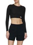 Figure View - Click To Enlarge - ALEXANDER WANG - Cropped Long Sleeve Ribbed Cotton T-Shirt