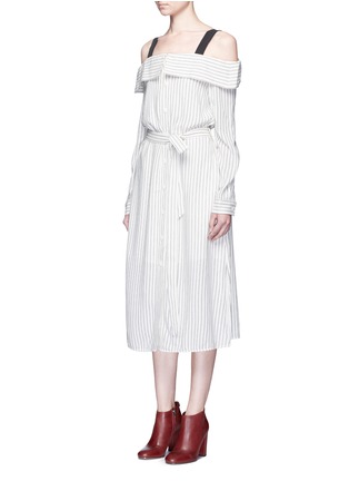 Front View - Click To Enlarge - TIBI - 'Frederic' pinstripe cold shoulder dress