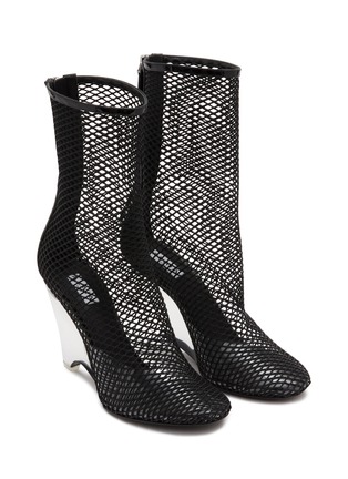Detail View - Click To Enlarge - ALAÏA - 100 Mesh Leather Wedge Boots