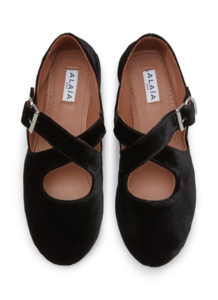 Detail View - Click To Enlarge - ALAÏA - Crisscross Strap Suede Ballerina Flats