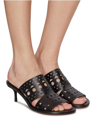 Figure View - Click To Enlarge - ALAÏA - 55 Perforated Vienne Leather Heeled Sandals