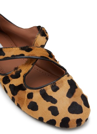 Detail View - Click To Enlarge - ALAÏA - Crisscross Strap Leopard Print Leather Ballerina Flats