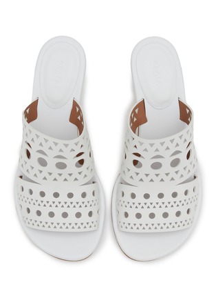 Detail View - Click To Enlarge - ALAÏA - 55 Perforated Vienne Leather Heeled Sandals