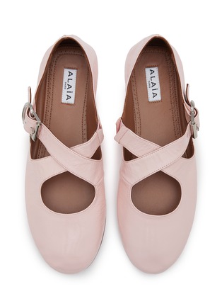 Detail View - Click To Enlarge - ALAÏA - Crinkle Effect Patent Leather Ballerina Flats