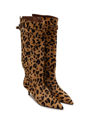 Detail View - Click To Enlarge - ALAÏA - 55 Cutout Back Leopard Print Leather Knee-High Boots