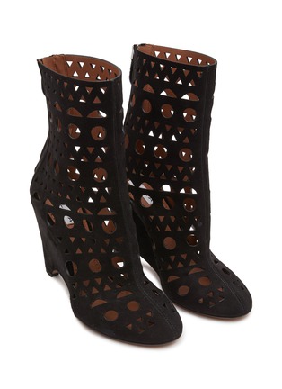 Detail View - Click To Enlarge - ALAÏA - 100 Vienne Perforated Suede Boots