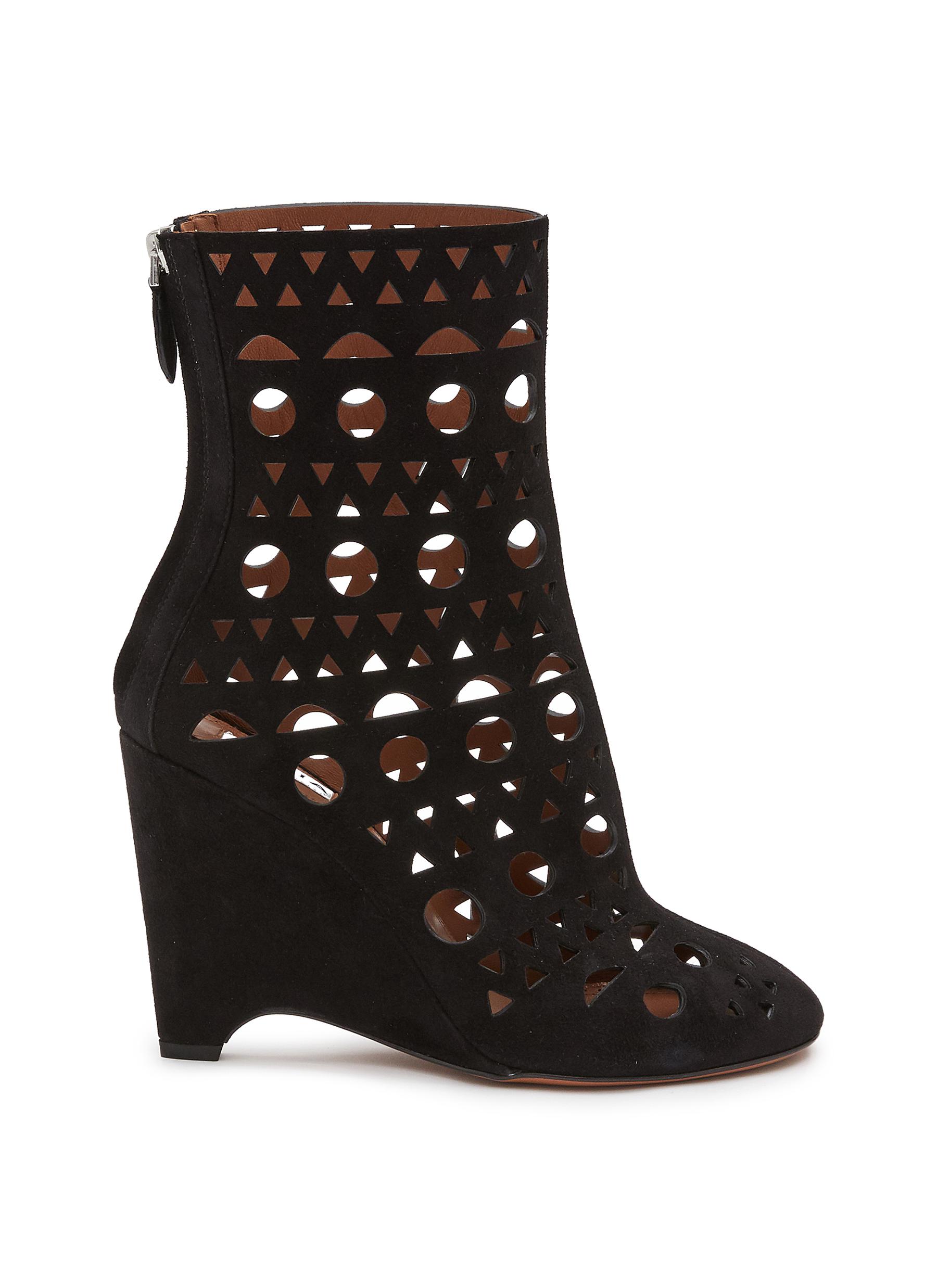 Perforated wedge booties sale
