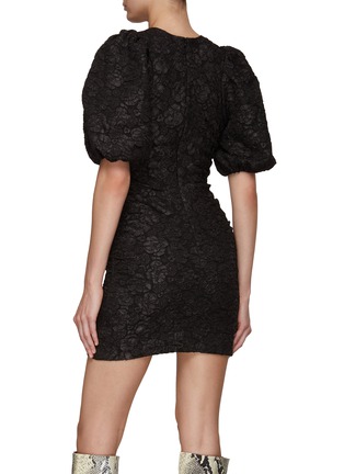 Back View - Click To Enlarge - GANNI - Jacquard Puff Sleeve Mini Dress