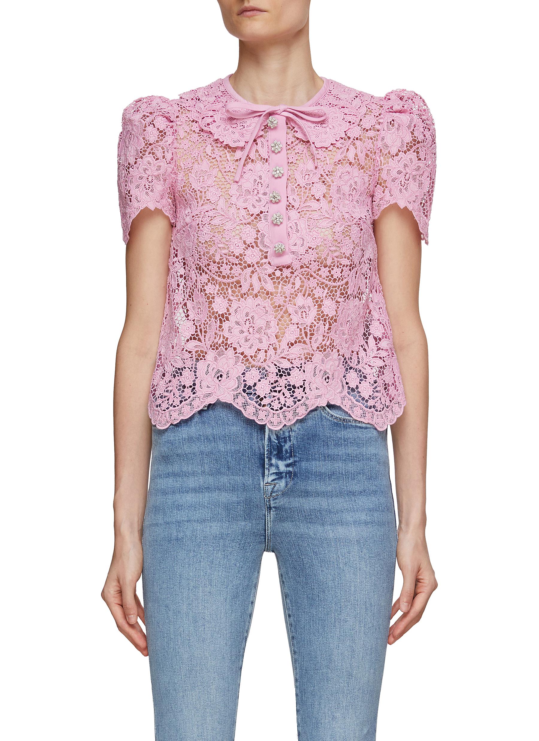 SELF PORTRAIT Lace Short Sleeve Top Women Lane Crawford