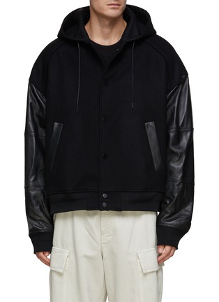 Main View - Click To Enlarge - JUUN.J - Leather Sleeve Hooded Jacket