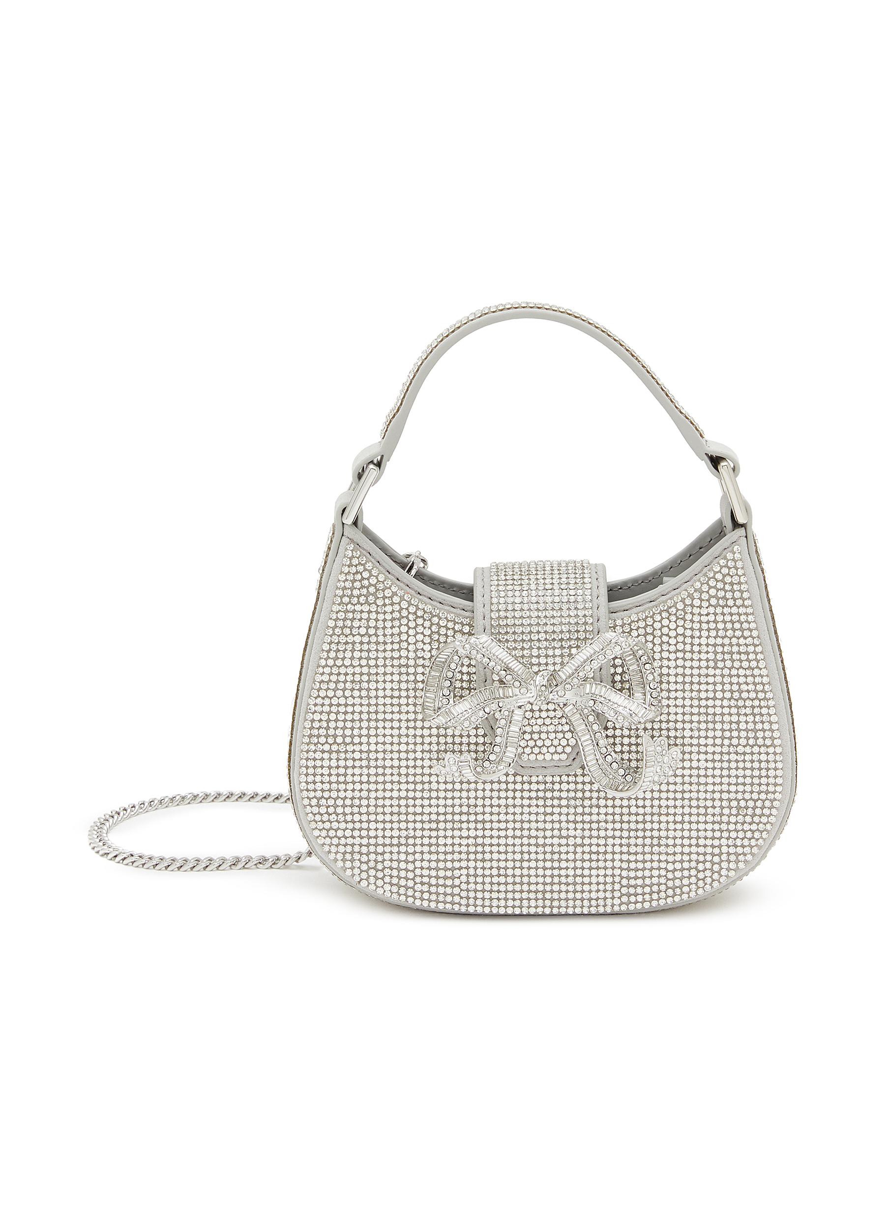 SELF PORTRAIT Micro Bow Crescent Rhinestone Hobo Bag Women