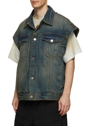 Detail View - Click To Enlarge - JUUN.J - Leather Sleeve Denim Trucker Jacket