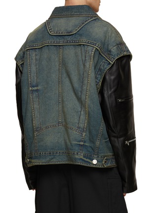 Back View - Click To Enlarge - JUUN.J - Leather Sleeve Denim Trucker Jacket
