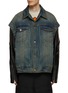 Main View - Click To Enlarge - JUUN.J - Leather Sleeve Denim Trucker Jacket