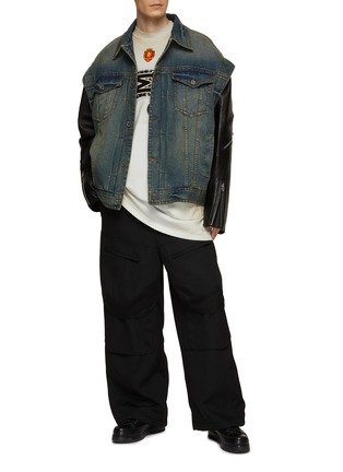 Figure View - Click To Enlarge - JUUN.J - Leather Sleeve Denim Trucker Jacket