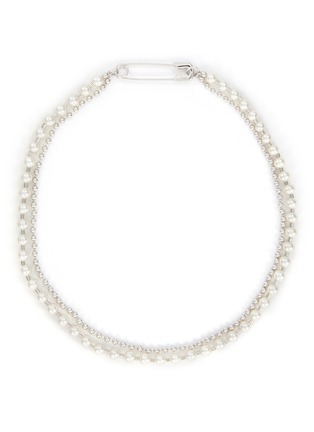 Main View - Click To Enlarge - NUMBERING - Pearl Plated Brass Safety Pin Necklace