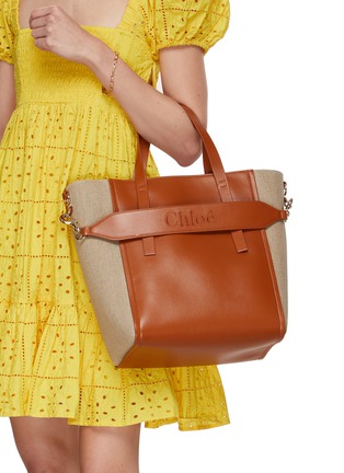 Figure View - Click To Enlarge - CHLOÉ - Large Sense Leather Canvas Tote Bag