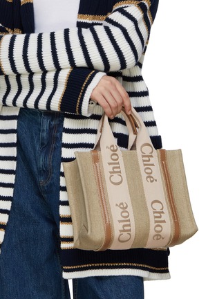 Front View - Click To Enlarge - CHLOÉ - Small Woody Linen Canvas Tote Bag