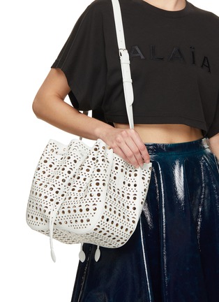Front View - Click To Enlarge - ALAÏA - Rose Marie Vienne Perforated Leather Wristlet Bag