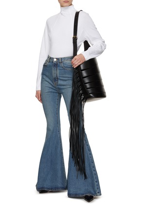 Figure View - Click To Enlarge - ALAÏA - Medium Babel Fringed Leather Bucket Bag