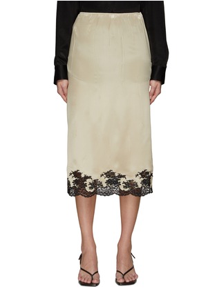 Main View - Click To Enlarge - PRADA - Lace Hem Satin Midi Skirt