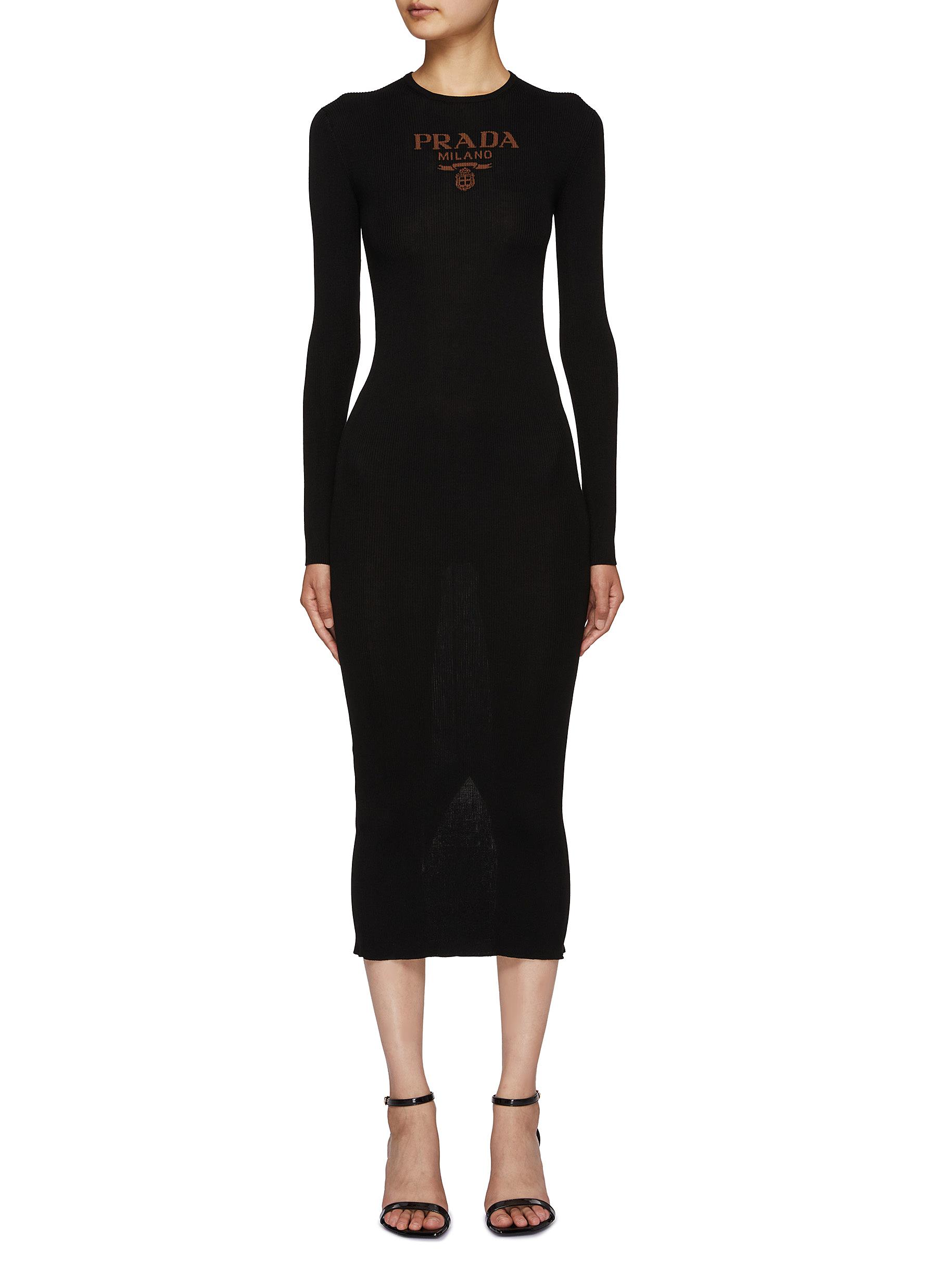 PRADA Logo Jacquard Silk Knit Midi Dress Women Lane Crawford