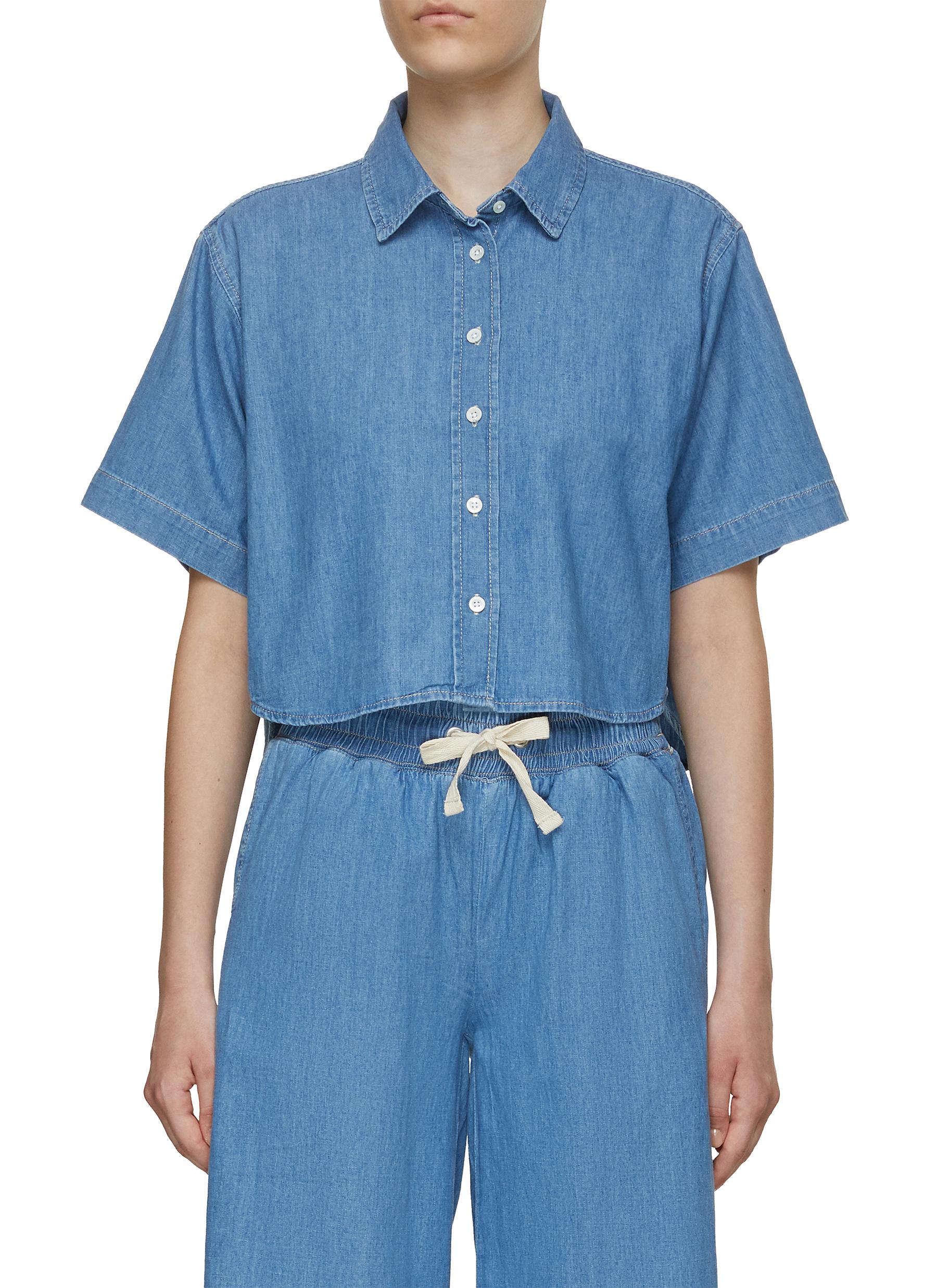 FRAME DENIM Denim Cropped Short Sleeve Shirt
