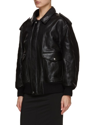 Detail View - Click To Enlarge - PRADA - Shearling Collar Leather Bomber Jacket
